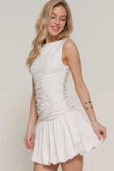 Sleeveless Boat Neck Voluminous Mini Dress
