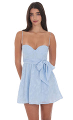 Light Blue Floral Corset A-line Dress