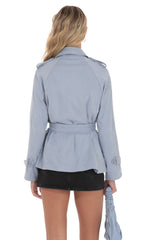 Suede Double Breasted Trench Coat in Sky Blue