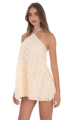 Ivory Floral Halter Dress with Satin Trim