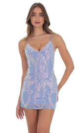 Sequin V-Neck Bodycon Dress in Blue