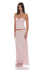 Glitter Floral Maxi Skirt in Pink