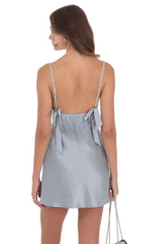 Rhinestone Strap Satin Dress in Powder Blue