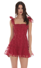 Motif Pattern A-line Dress in Red