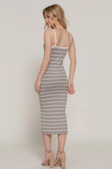Straight Neck Stripe Spring Sweater Dress
