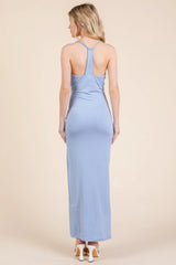 Asymmetry Ruched Double Layered Maxi Dress