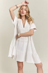 ADORA Tiered Notched Short Sleeve Dress