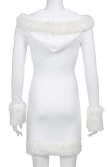 White Fur Lace-Up Hooded Dress Sexy Costume