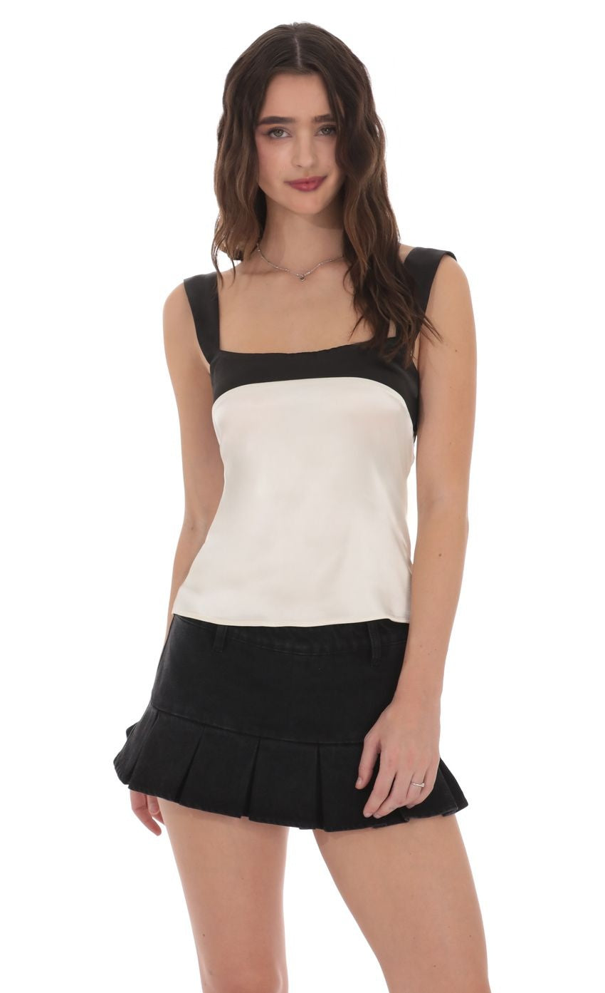 Two-Toned Satin Top in Ivory