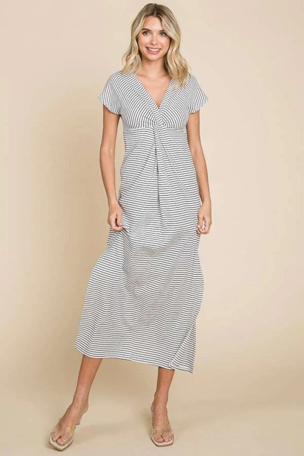 Culture Code Full Size Striped Twisted Detail Dress