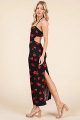 Sweet Heart Gathered Open Back Print Midi Dress
