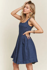 ADORA Smocked Back Square Neck Denim Dress