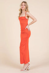 Asymmetry Ruched Double Layered Maxi Dress
