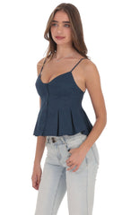 Navy Pinstripe Pleated Flare Top