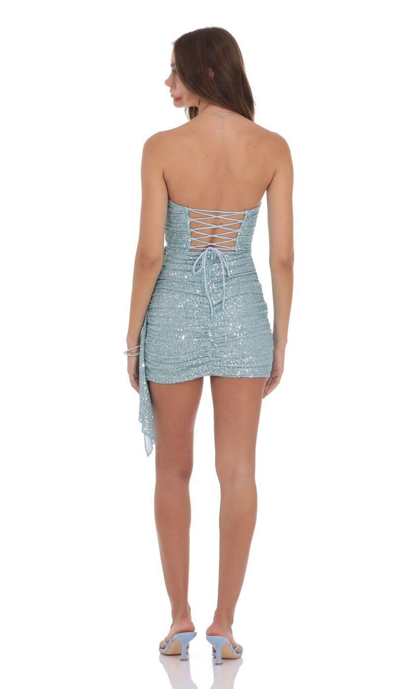 Light Blue Strapless Sequin Tassel Corset Dress