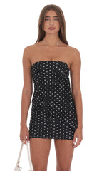 Polka Dot Mesh Strapless Two Piece Set in Black