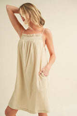 Aemi + Co Embroidered Trim Gauze Square Neck Mini Cami Dress