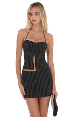 Black Pinstripe Mini Skirt